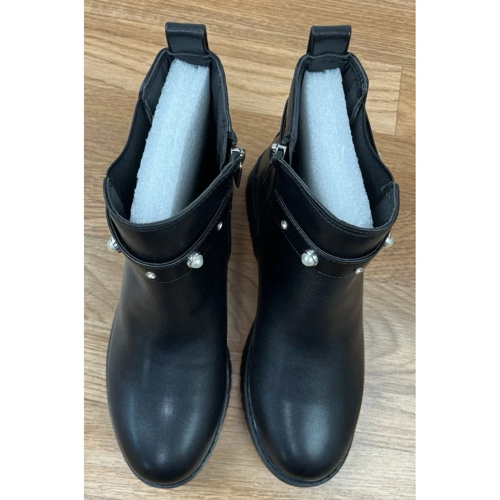 Marc Fisher Kids Jade Strap Black Chelsea Boots Big Girls Size 5 Zip Close NEW